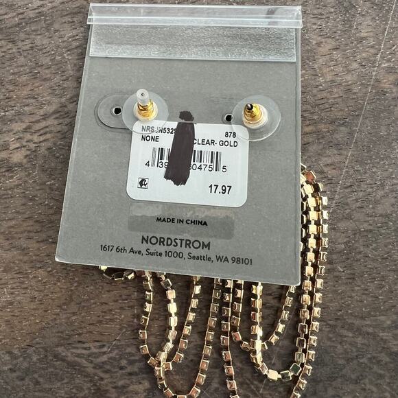 🍭6/$30 New Nordstrom Metallic Gold Tone Rhinestone Studded Dangle Post Earrings - Picture 4 of 4